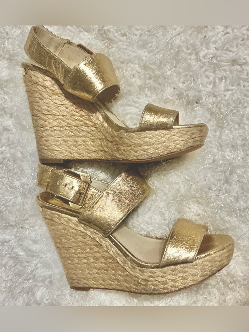Michael Kors Metallic Gold Espadrille Wedge Sandals